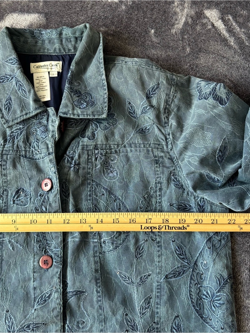 Coldwater Creek Floral Paisley Blazer Jacket Blue Large Lightweight Vtg Boho - Picture 13 of 14
